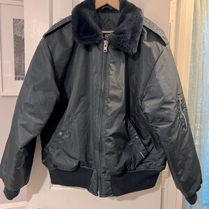 Vtg-dickies Dark Blue Black Nylon Bomber Flight Jacket Sherpa Quilted Lined